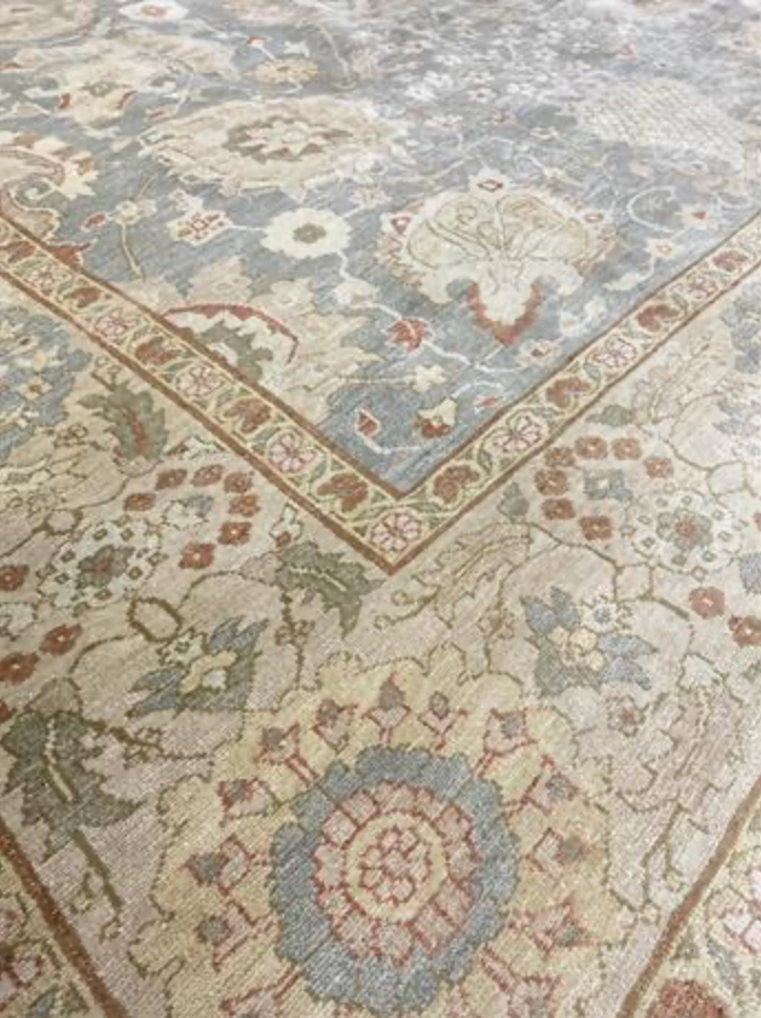 Lahore Collection Egyptian Rug - 9' 08" x 12' 06" - Blue Green Ivory - Hand Knotted Wool Mahal Design Classic Traditional Rug