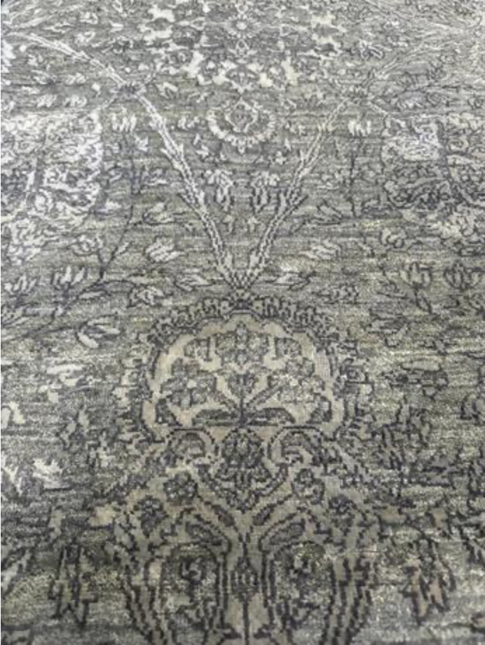 Lahore Collection Egyptian Wool & Silk Runner - 2' 05" x 13' 07" - Grey - Hand Knotted Wool & Silk Floral Classic Traditional Runner