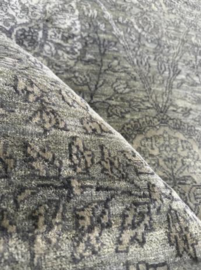 Lahore Collection Egyptian Wool & Silk Runner - 2' 05" x 13' 07" - Grey - Hand Knotted Wool & Silk Floral Classic Traditional Runner