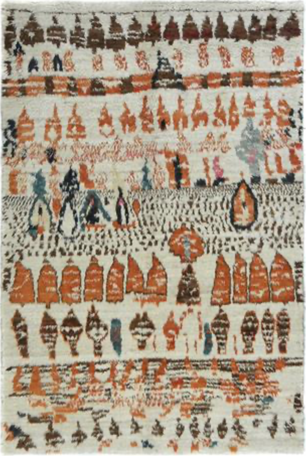 Moroccan Wool Shag Rug - 6' 00" x 8' 00" - Ivory & Multicolor - Hand Knotted Wool Tribal Boho Rustic Shag Rug