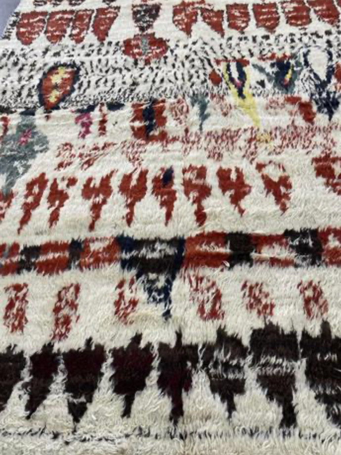 Moroccan Wool Shag Rug - 6' 00" x 8' 00" - Ivory & Multicolor - Hand Knotted Wool Tribal Boho Rustic Shag Rug