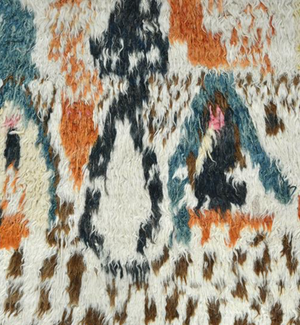 Moroccan Wool Shag Rug - 6' 00" x 8' 00" - Ivory & Multicolor - Hand Knotted Wool Tribal Boho Rustic Shag Rug