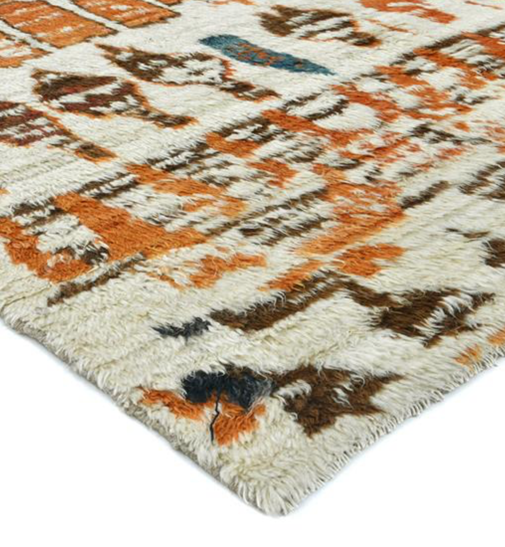 Moroccan Wool Shag Rug - 6' 00" x 8' 00" - Ivory & Multicolor - Hand Knotted Wool Tribal Boho Rustic Shag Rug