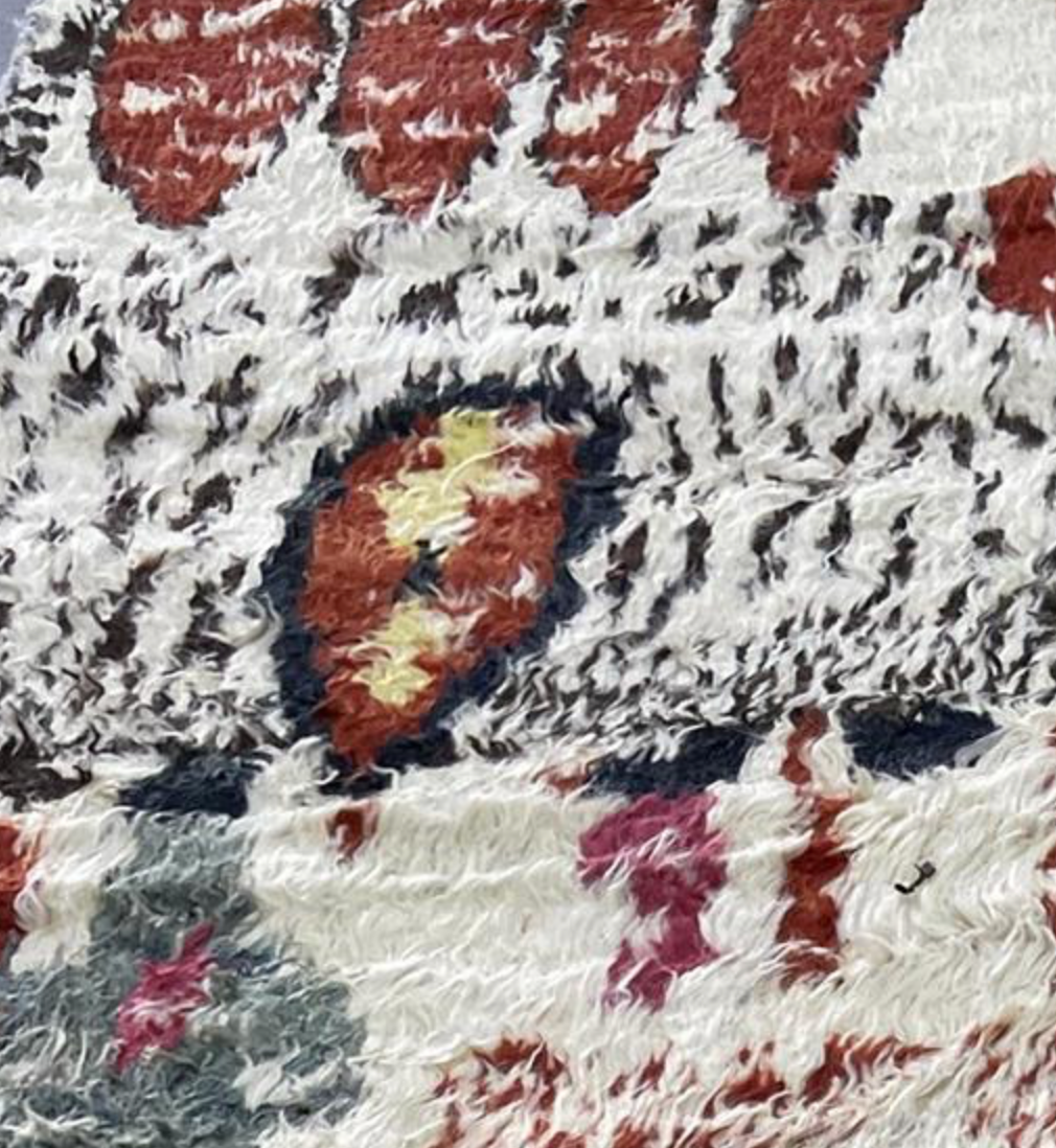 Moroccan Wool Shag Rug - 6' 00" x 8' 00" - Ivory & Multicolor - Hand Knotted Wool Tribal Boho Rustic Shag Rug