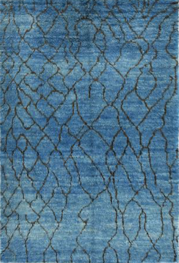Moroccan Wool Shag Rug - 6' 02" x 9' 02" - Blue & Black/Brown - Hand Knotted Wool Tribal Boho Rustic Shag Rug