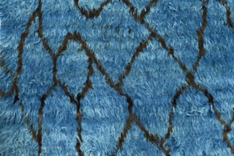 Moroccan Wool Shag Rug - 6' 02" x 9' 02" - Blue & Black/Brown - Hand Knotted Wool Tribal Boho Rustic Shag Rug