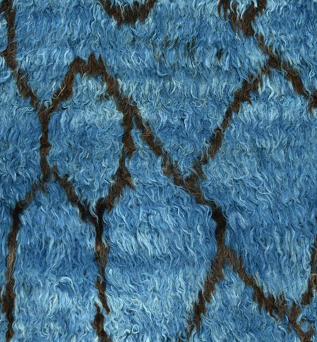 Moroccan Wool Shag Rug - 6' 02" x 9' 02" - Blue & Black/Brown - Hand Knotted Wool Tribal Boho Rustic Shag Rug