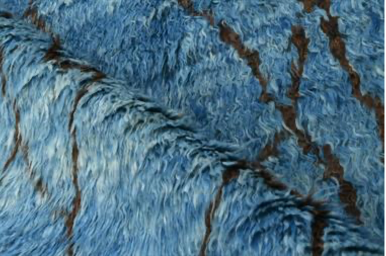 Moroccan Wool Shag Rug - 6' 02" x 9' 02" - Blue & Black/Brown - Hand Knotted Wool Tribal Boho Rustic Shag Rug