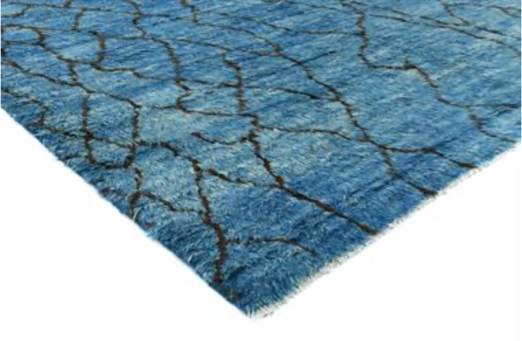Moroccan Wool Shag Rug - 6' 02" x 9' 02" - Blue & Black/Brown - Hand Knotted Wool Tribal Boho Rustic Shag Rug