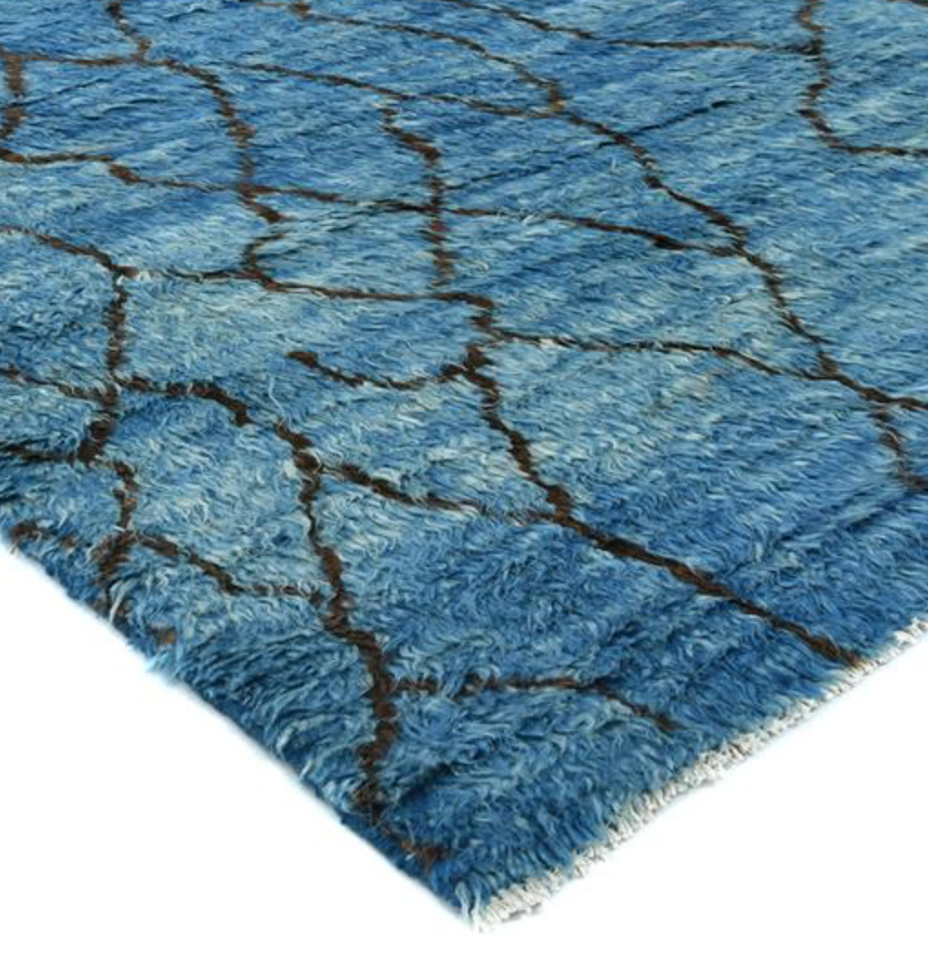 Moroccan Wool Shag Rug - 6' 02" x 9' 02" - Blue & Black/Brown - Hand Knotted Wool Tribal Boho Rustic Shag Rug