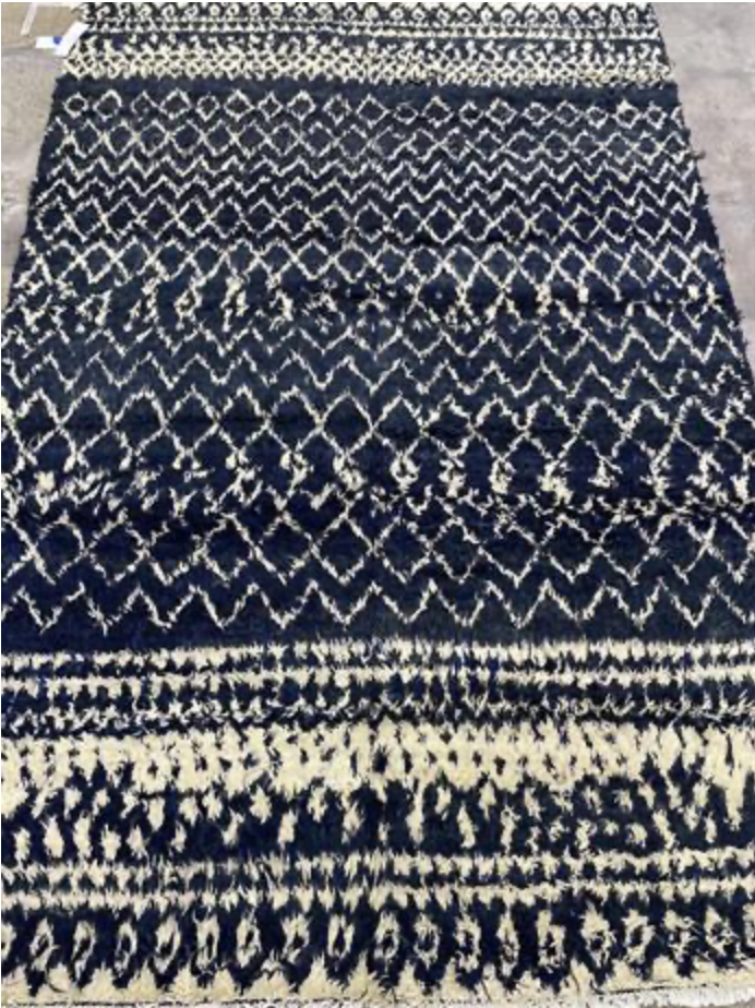 Moroccan Wool Shag Rug - 6' 02" x 9' 03" - Dark Blue & White - Hand Knotted Wool Tribal Boho Rustic Shag Rug