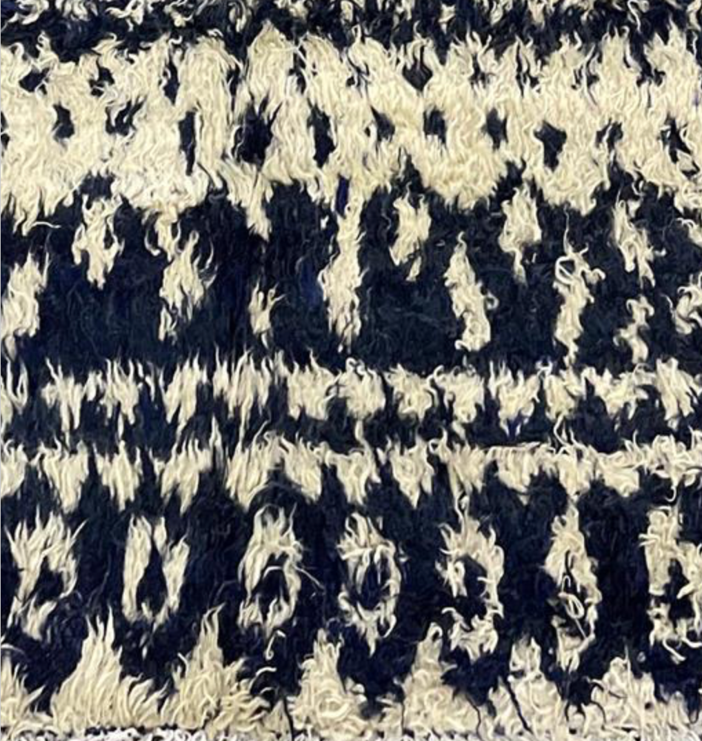 Moroccan Wool Shag Rug - 6' 02" x 9' 03" - Dark Blue & White - Hand Knotted Wool Tribal Boho Rustic Shag Rug