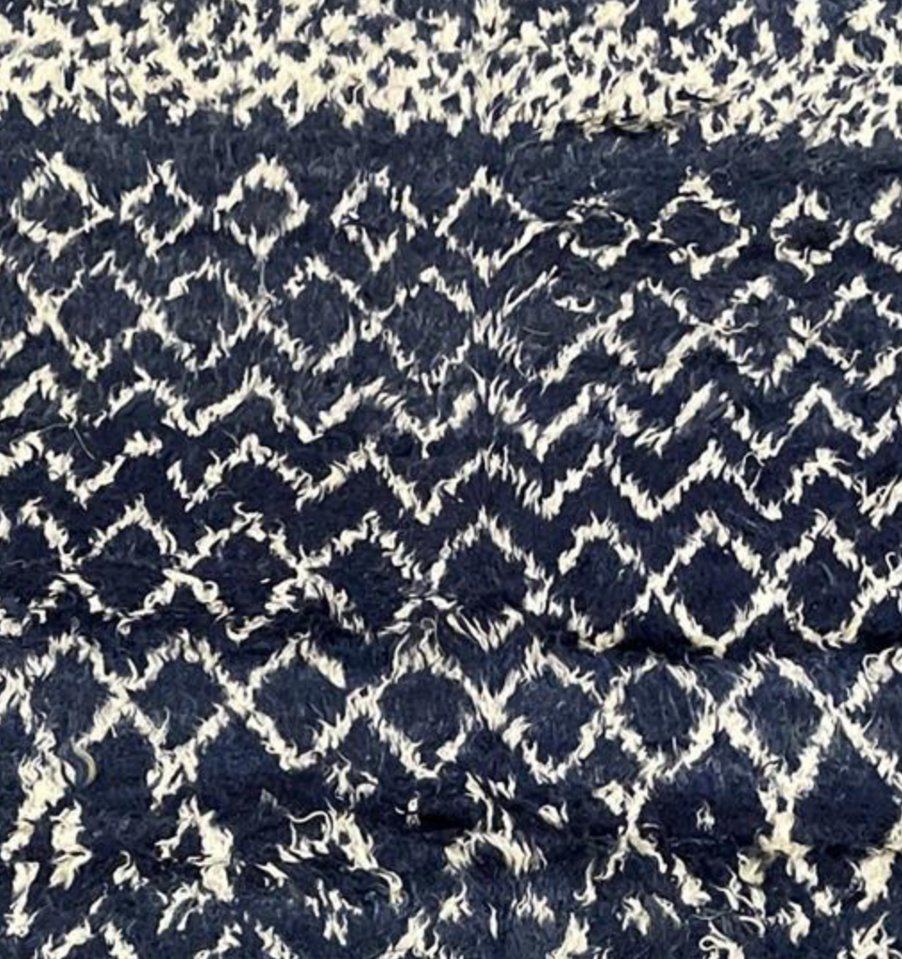 Moroccan Wool Shag Rug - 6' 02" x 9' 03" - Dark Blue & White - Hand Knotted Wool Tribal Boho Rustic Shag Rug