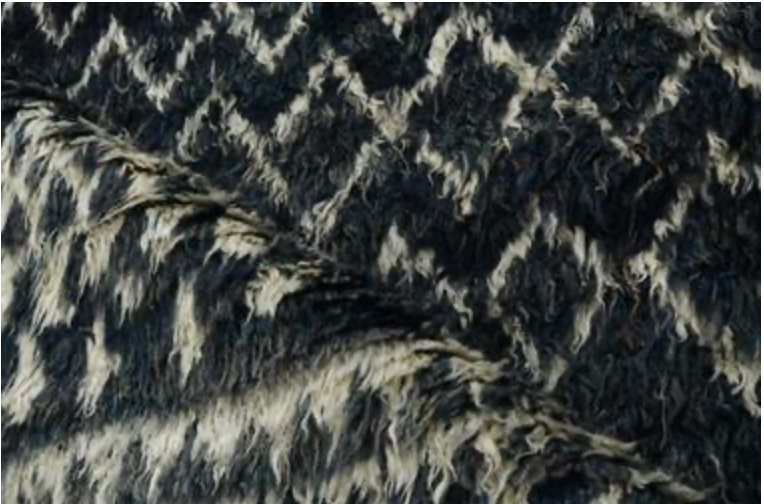 Moroccan Wool Shag Rug - 6' 02" x 9' 03" - Dark Blue & White - Hand Knotted Wool Tribal Boho Rustic Shag Rug
