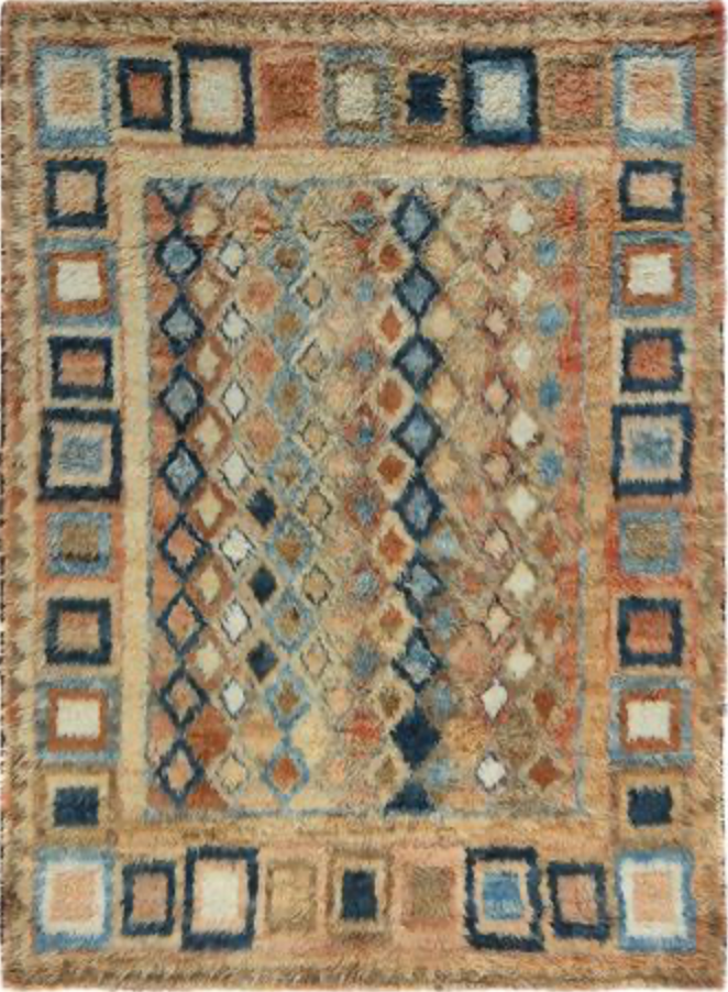 Moroccan Wool Shag Rug - 6' 07" x 9' 02" - Camel Blue Multicolor - Hand Knotted Wool Tribal Boho Rustic Shag Rug