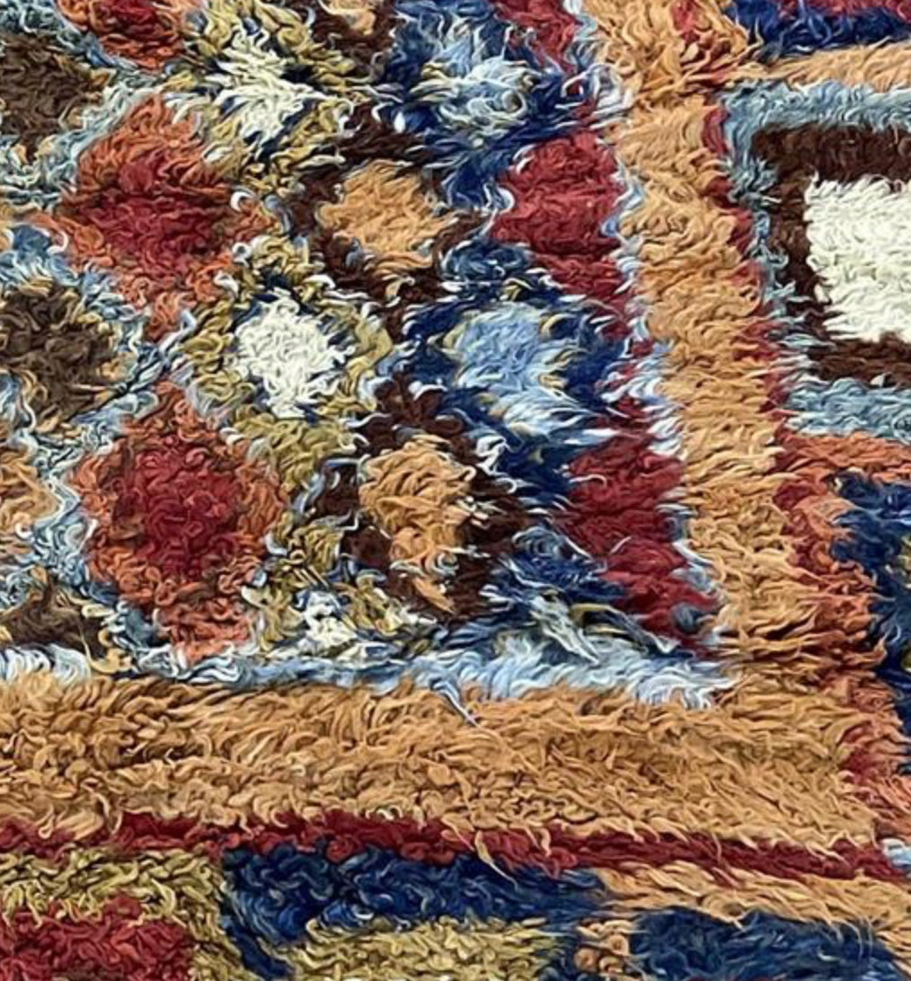 Moroccan Wool Shag Rug - 6' 07" x 9' 02" - Camel Blue Multicolor - Hand Knotted Wool Tribal Boho Rustic Shag Rug