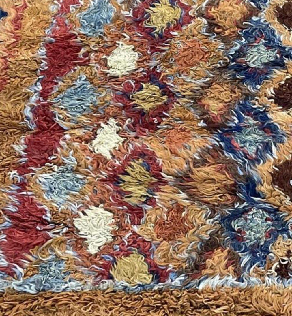 Moroccan Wool Shag Rug - 6' 07" x 9' 02" - Camel Blue Multicolor - Hand Knotted Wool Tribal Boho Rustic Shag Rug