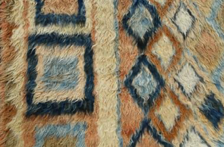 Moroccan Wool Shag Rug - 6' 07" x 9' 02" - Camel Blue Multicolor - Hand Knotted Wool Tribal Boho Rustic Shag Rug