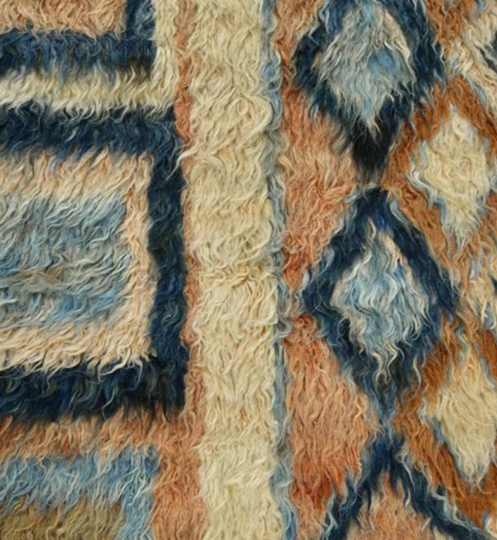 Moroccan Wool Shag Rug - 6' 07" x 9' 02" - Camel Blue Multicolor - Hand Knotted Wool Tribal Boho Rustic Shag Rug