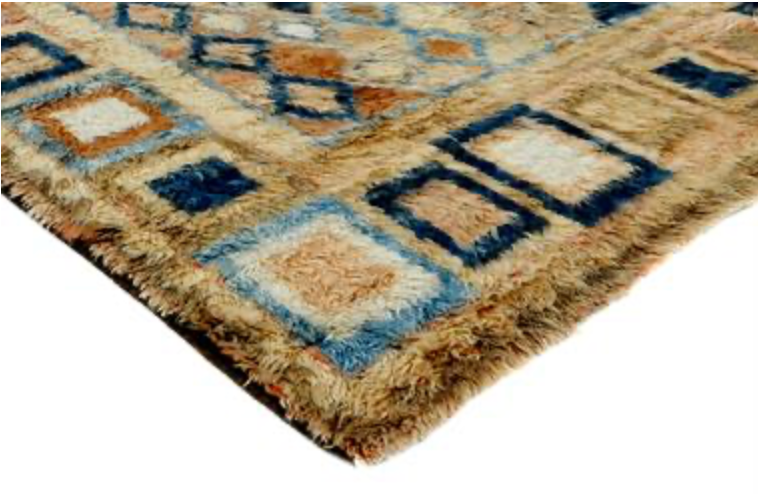 Moroccan Wool Shag Rug - 6' 07" x 9' 02" - Camel Blue Multicolor - Hand Knotted Wool Tribal Boho Rustic Shag Rug