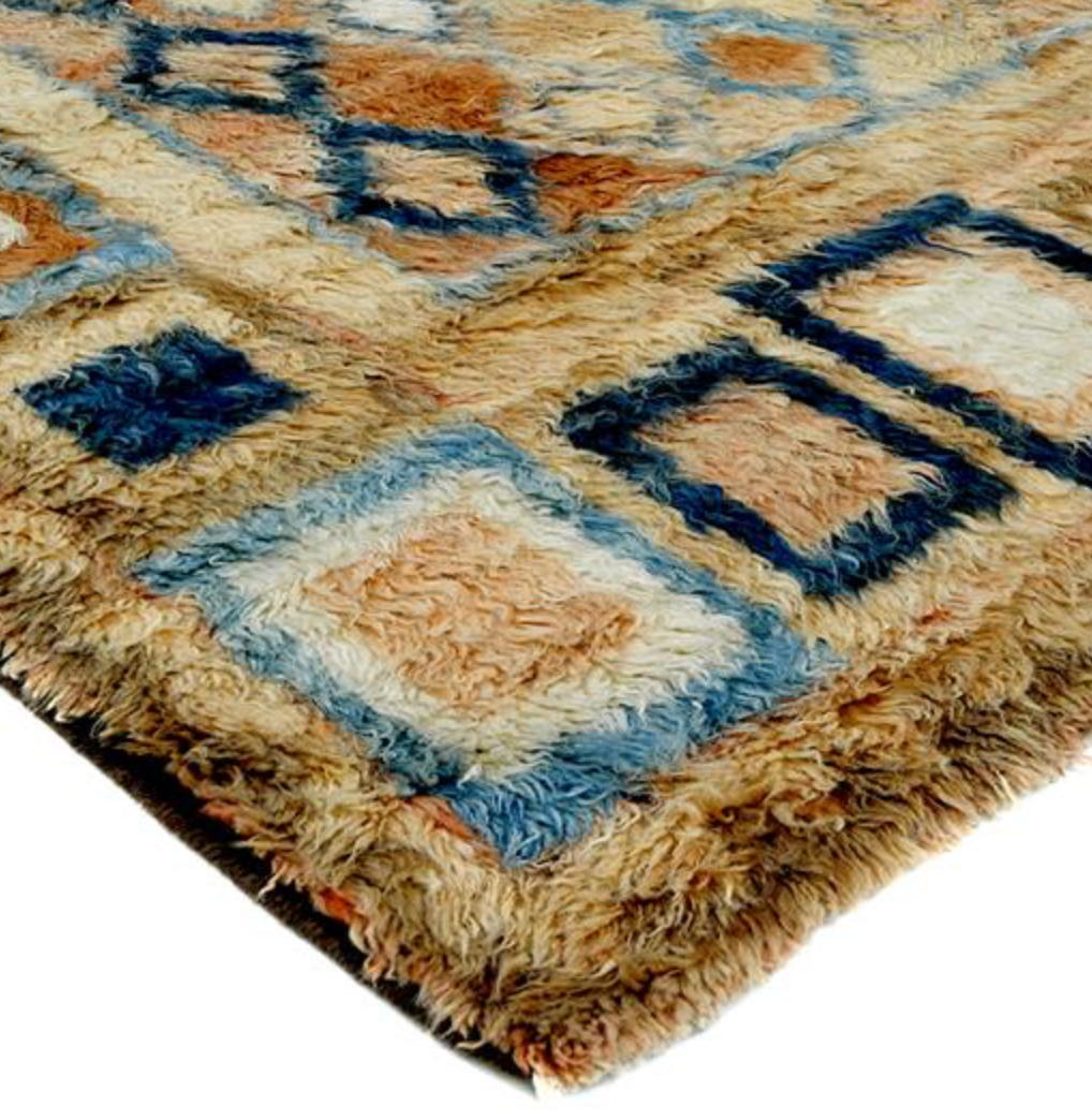 Moroccan Wool Shag Rug - 6' 07" x 9' 02" - Camel Blue Multicolor - Hand Knotted Wool Tribal Boho Rustic Shag Rug