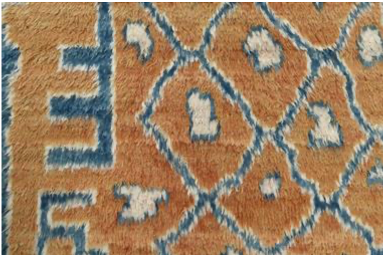 Moroccan Wool Shag Rug - 6' 04" x 9' 09" - Rust Blue Ivory - Hand Knotted Wool Tribal Boho Rustic Shag Rug