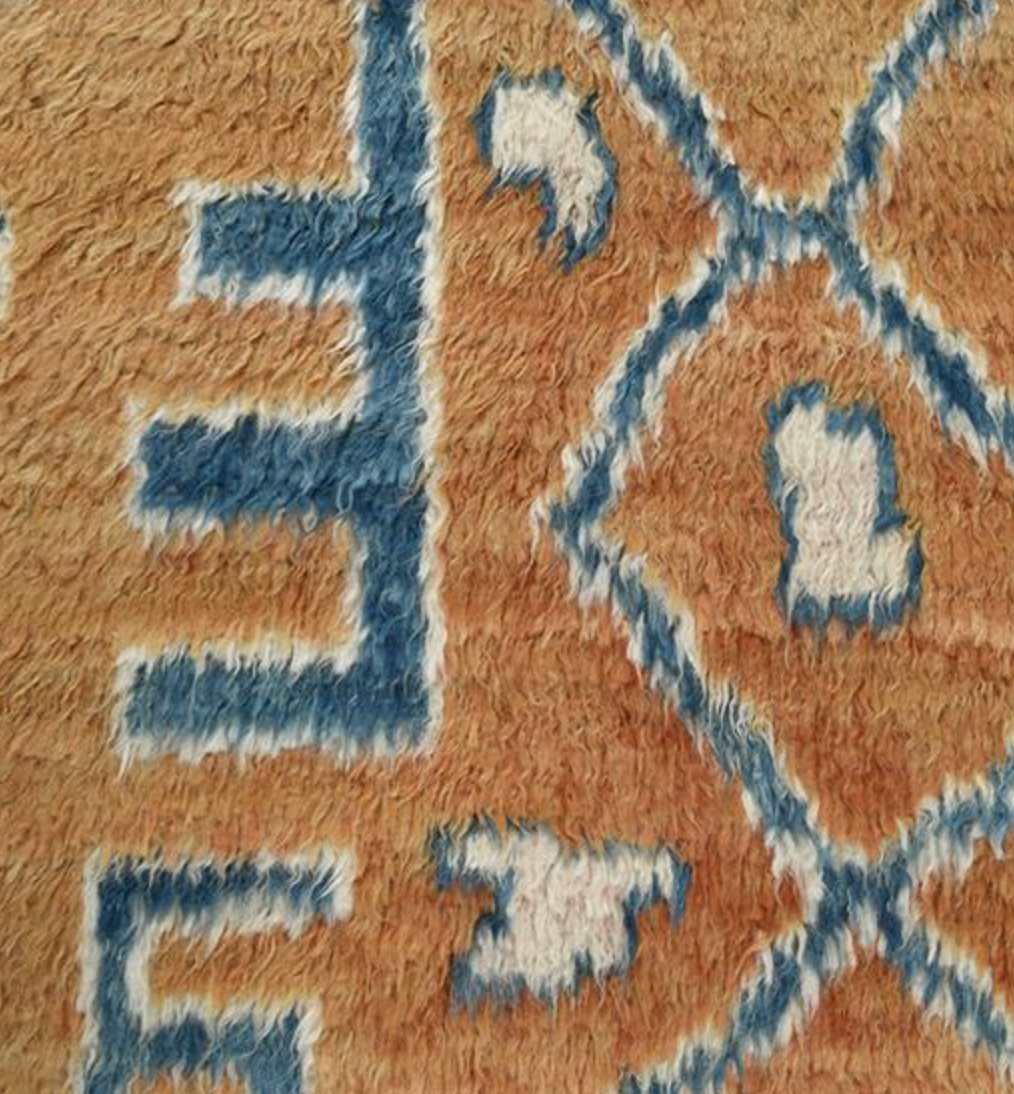 Moroccan Wool Shag Rug - 6' 04" x 9' 09" - Rust Blue Ivory - Hand Knotted Wool Tribal Boho Rustic Shag Rug