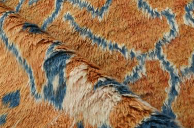 Moroccan Wool Shag Rug - 6' 04" x 9' 09" - Rust Blue Ivory - Hand Knotted Wool Tribal Boho Rustic Shag Rug