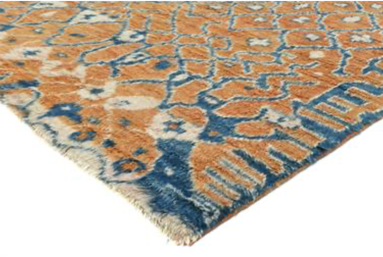 Moroccan Wool Shag Rug - 6' 04" x 9' 09" - Rust Blue Ivory - Hand Knotted Wool Tribal Boho Rustic Shag Rug