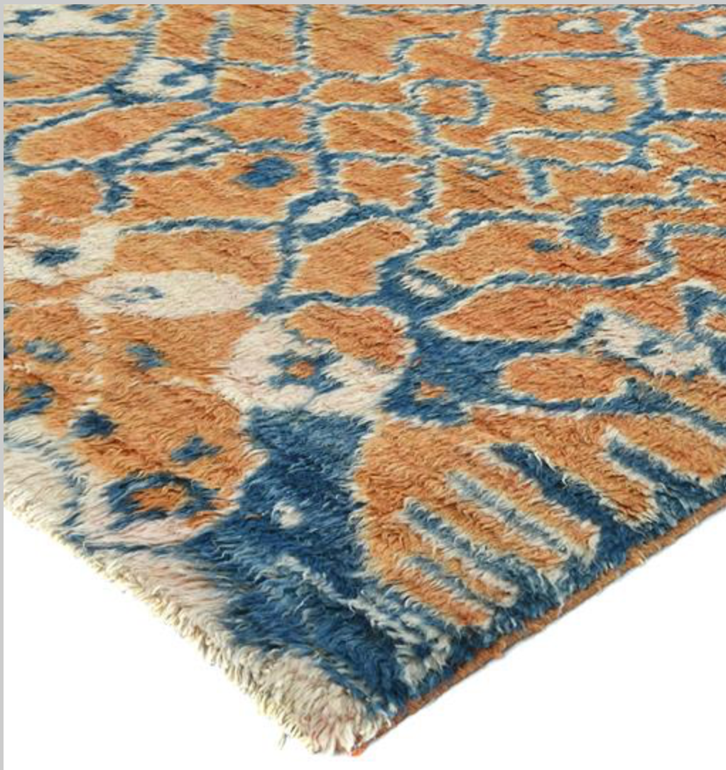Moroccan Wool Shag Rug - 6' 04" x 9' 09" - Rust Blue Ivory - Hand Knotted Wool Tribal Boho Rustic Shag Rug