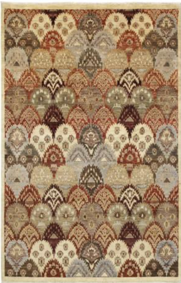 Nomad Collection - Ikat Panels Design - 6' 00" x 9' 02" - Multicolor - Hand Knotted Wool Rug