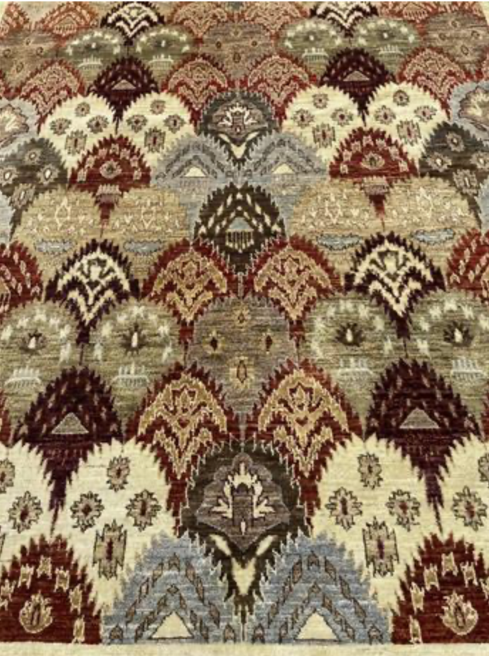 Nomad Collection - Ikat Panels Design - 6' 00" x 9' 02" - Multicolor - Hand Knotted Wool Rug