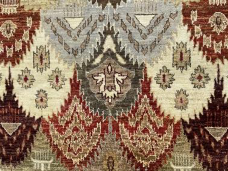 Nomad Collection - Ikat Panels Design - 6' 00" x 9' 02" - Multicolor - Hand Knotted Wool Rug