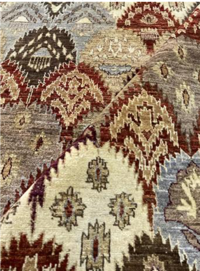 Nomad Collection - Ikat Panels Design - 6' 00" x 9' 02" - Multicolor - Hand Knotted Wool Rug