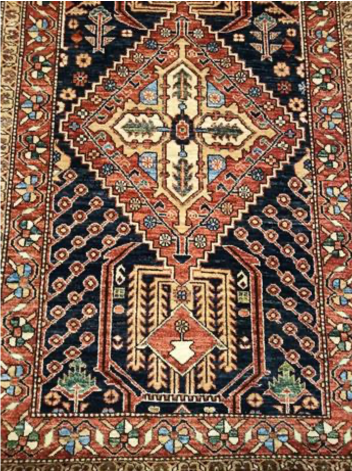 Nomad Collection - 3' 08" x 13' 00" Tribal Runner - Black Rust Gold - Hand Knotted Wool Rustic Boho Runner