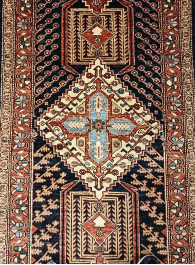 Nomad Collection - 3' 08" x 13' 00" Tribal Runner - Black Rust Gold - Hand Knotted Wool Rustic Boho Runner