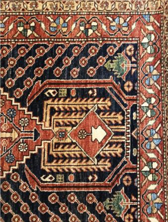 Nomad Collection - 3' 08" x 13' 00" Tribal Runner - Black Rust Gold - Hand Knotted Wool Rustic Boho Runner
