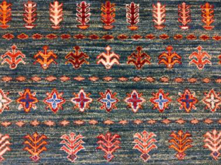 Nomad Collection - Khurjeen Design - 5' 09" x 8' 02" - Green Multicolor - Hand Knotted Wool Rustic Tribal Boho Rug