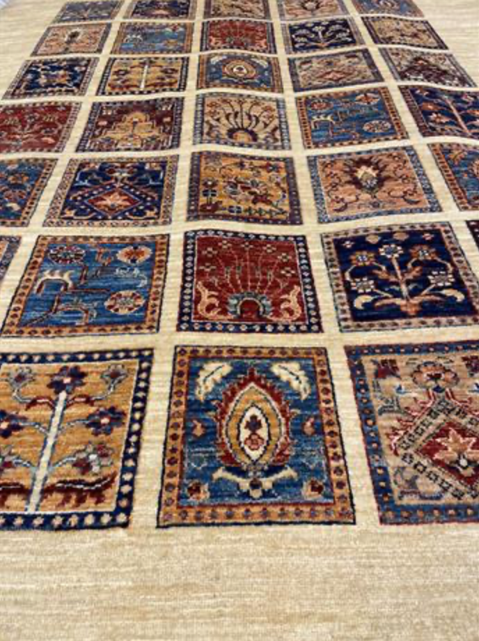 Nomad Collection - 5' 10" x 8' 00" - Beige/White Multicolor - Hand Knotted Wool Rustic Tribal Boho Rug