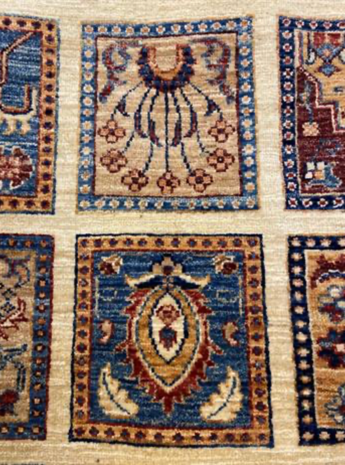 Nomad Collection - 5' 10" x 8' 00" - Beige/White Multicolor - Hand Knotted Wool Rustic Tribal Boho Rug