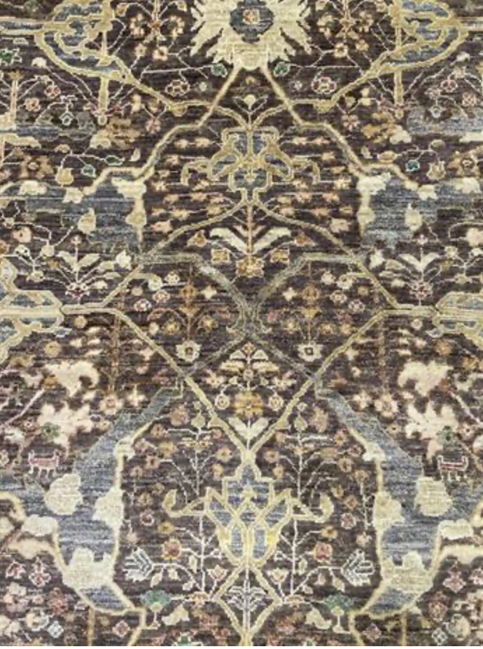 Opal Collection Wool & Silk - 10' 01" x 13' 10" - Brown & Gold - Hand Knotted Wool & Silk Traditional Classic Floral Rug