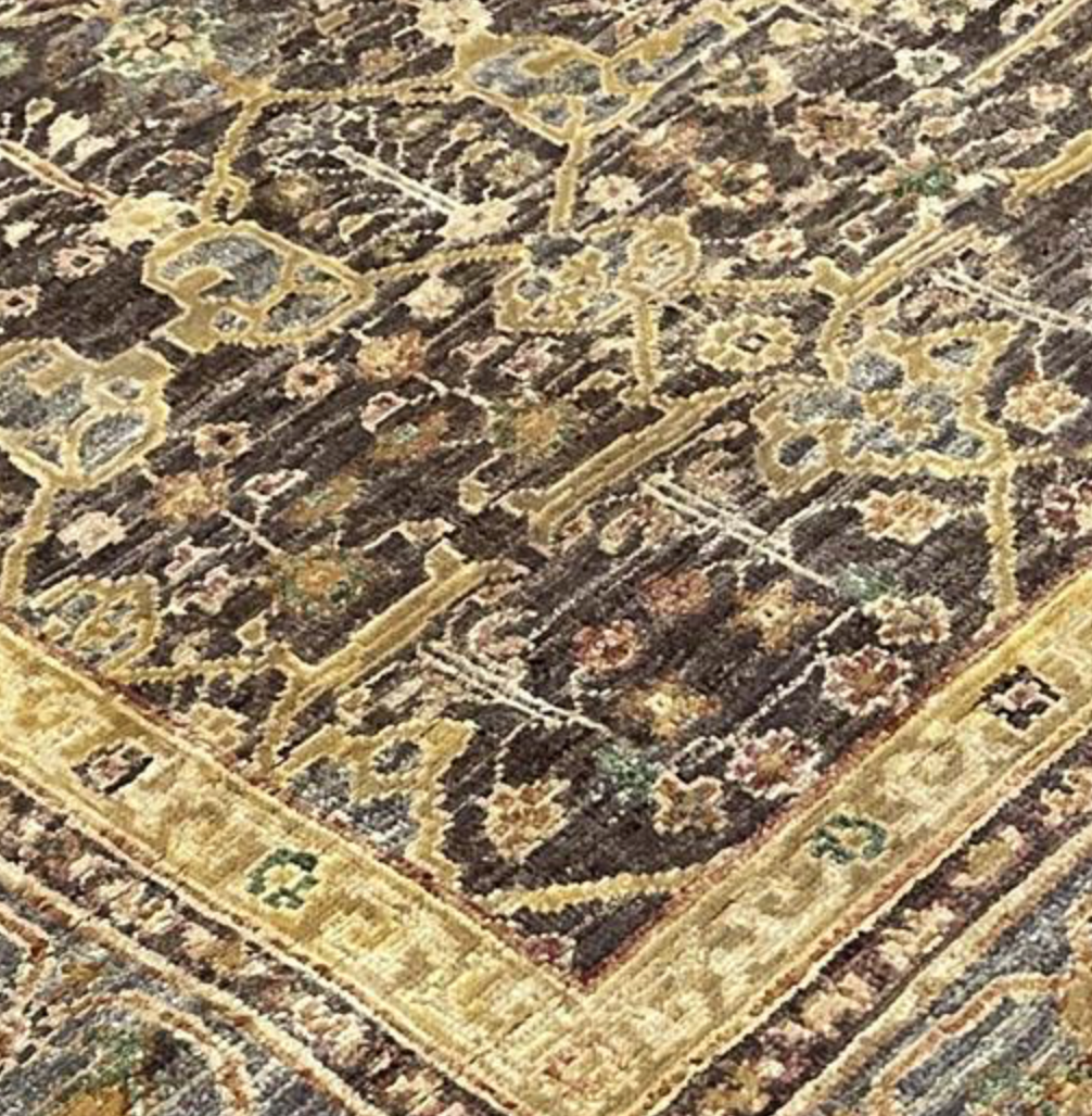 Opal Collection Wool & Silk - 10' 01" x 13' 10" - Brown & Gold - Hand Knotted Wool & Silk Traditional Classic Floral Rug