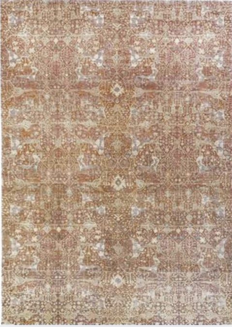 Opal Collection Wool & Silk - 10' 01" x 13' 11" - Brown Gold Beige - Hand Knotted Wool & Silk Traditional Classic Floral Rug