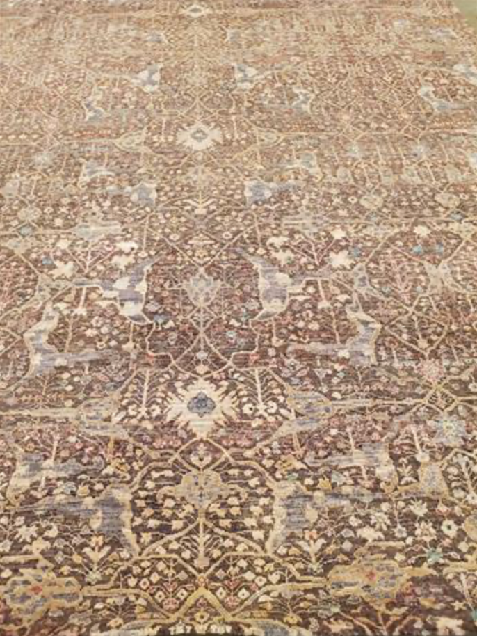 Opal Collection Wool & Silk - 10' 01" x 13' 11" - Brown Gold Beige - Hand Knotted Wool & Silk Traditional Classic Floral Rug
