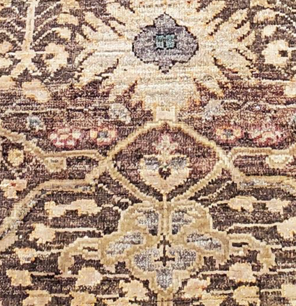 Opal Collection Wool & Silk - 10' 01" x 13' 11" - Brown Gold Beige - Hand Knotted Wool & Silk Traditional Classic Floral Rug