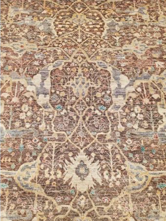 Opal Collection Wool & Silk - 10' 01" x 13' 11" - Brown Gold Beige - Hand Knotted Wool & Silk Traditional Classic Floral Rug