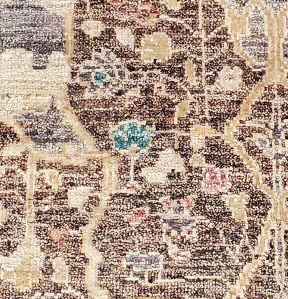 Opal Collection Wool & Silk - 10' 01" x 13' 11" - Brown Gold Beige - Hand Knotted Wool & Silk Traditional Classic Floral Rug