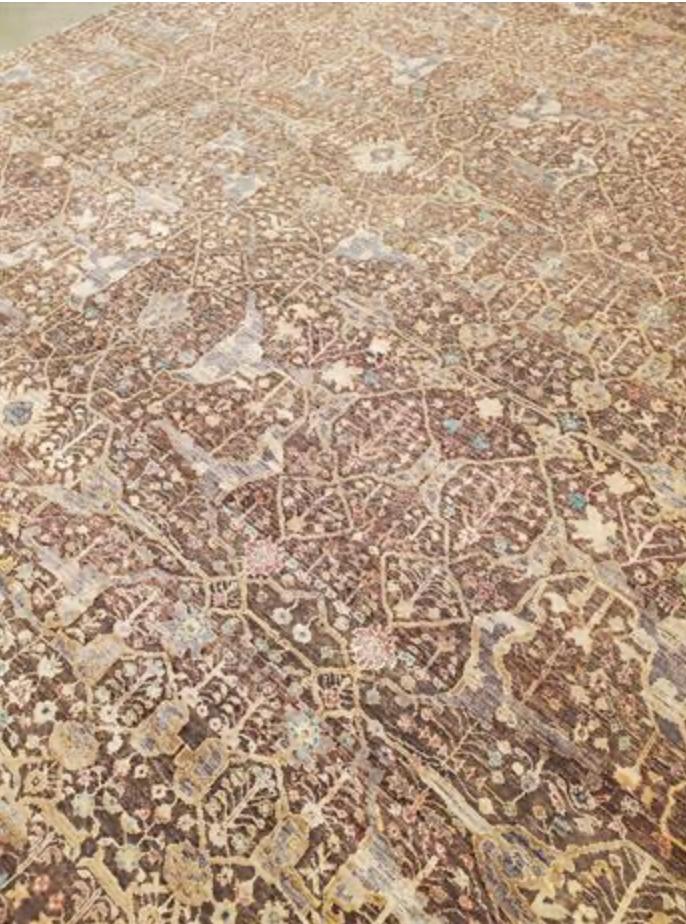Opal Collection Wool & Silk - 10' 01" x 13' 11" - Brown Gold Beige - Hand Knotted Wool & Silk Traditional Classic Floral Rug