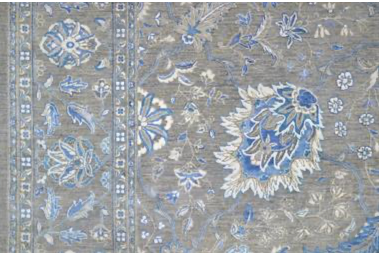 Ottoman Collection Wool & Silk - 9' 00" x 12' 02" - Grey Blue White - Hand Knotted Wool with Silk Traditional Classic Floral Rug