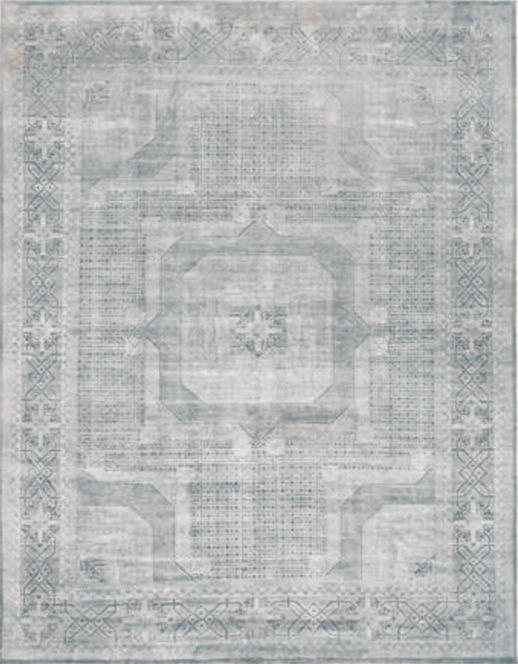 Ottoman Collection Wool & Silk - 8' 10" x 11' 07" - Grey Ivory - Hand Knotted Wool with Silk Traditional Classic Geometric Rug